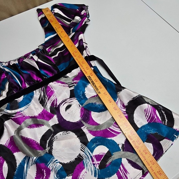 Sele Babydoll Top Womens Medium Colorful Satin Short Sleeve Tie Y2K - Picture 14 of 15